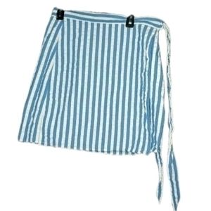 JCREW womens blue white striped seersucker lined wrap skirt 0 j1627 EUC